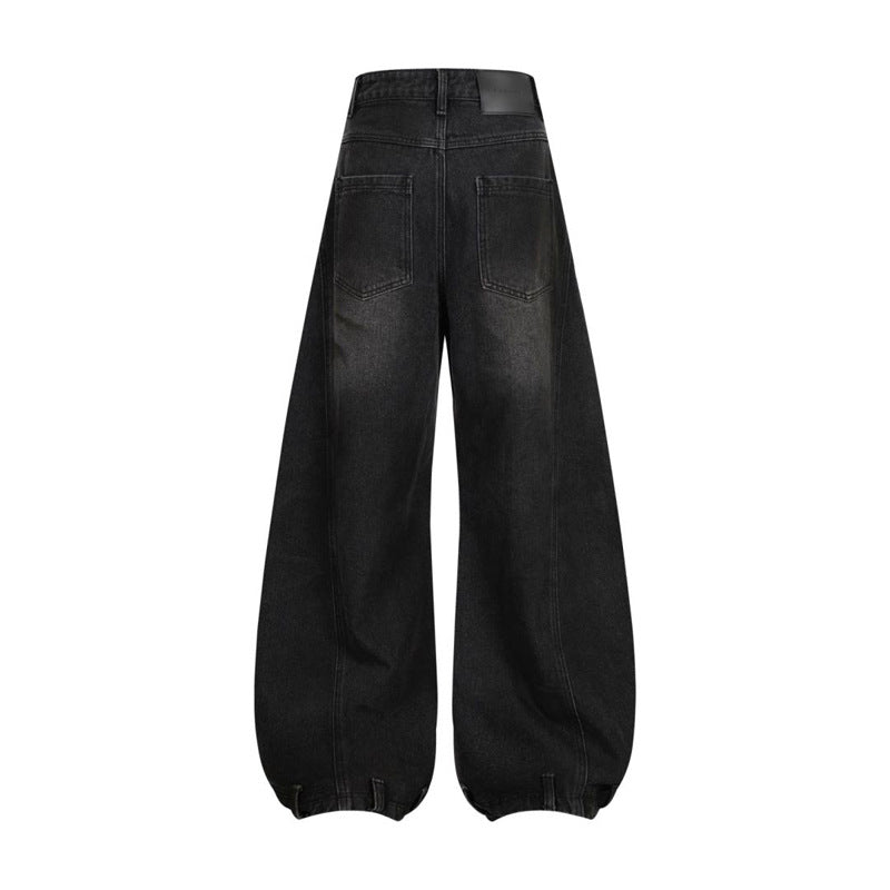 Retro Washed Ripped Deconstruction Stitching Design Straight Jeans for men