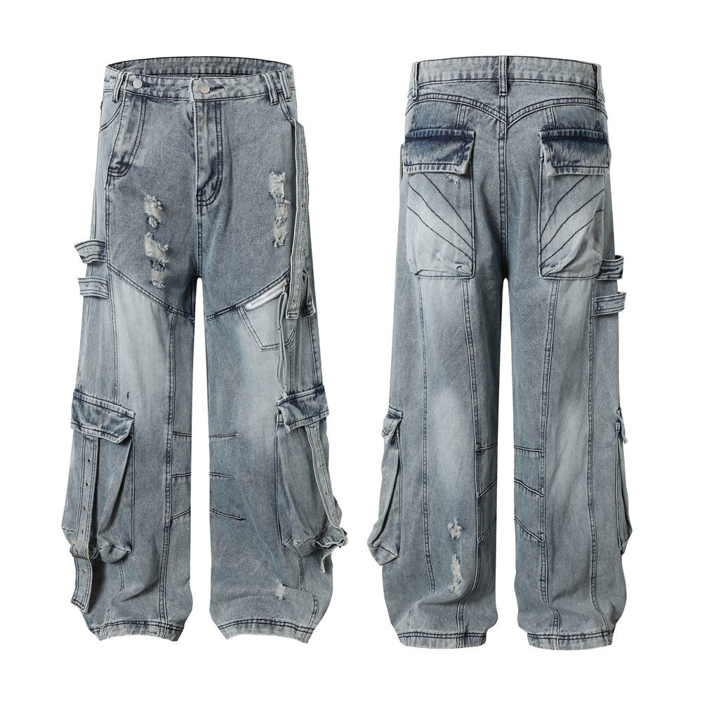Old Washing Overalls Denim Trousers For Men