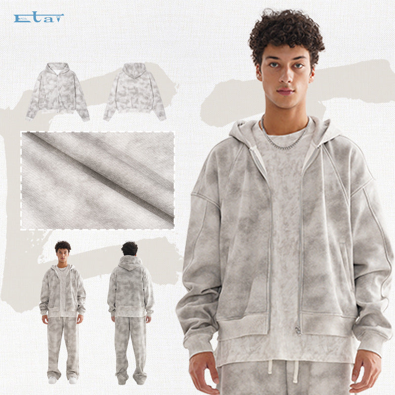 Men's Heavy Distressed Cardigan Zipper Sweater