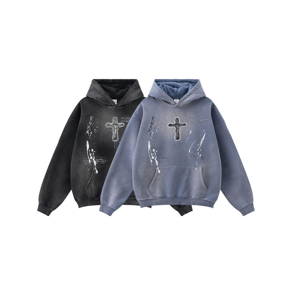 Men's Loose Street Hand-painted Couple Wear Hooded Sweater GOD's cross