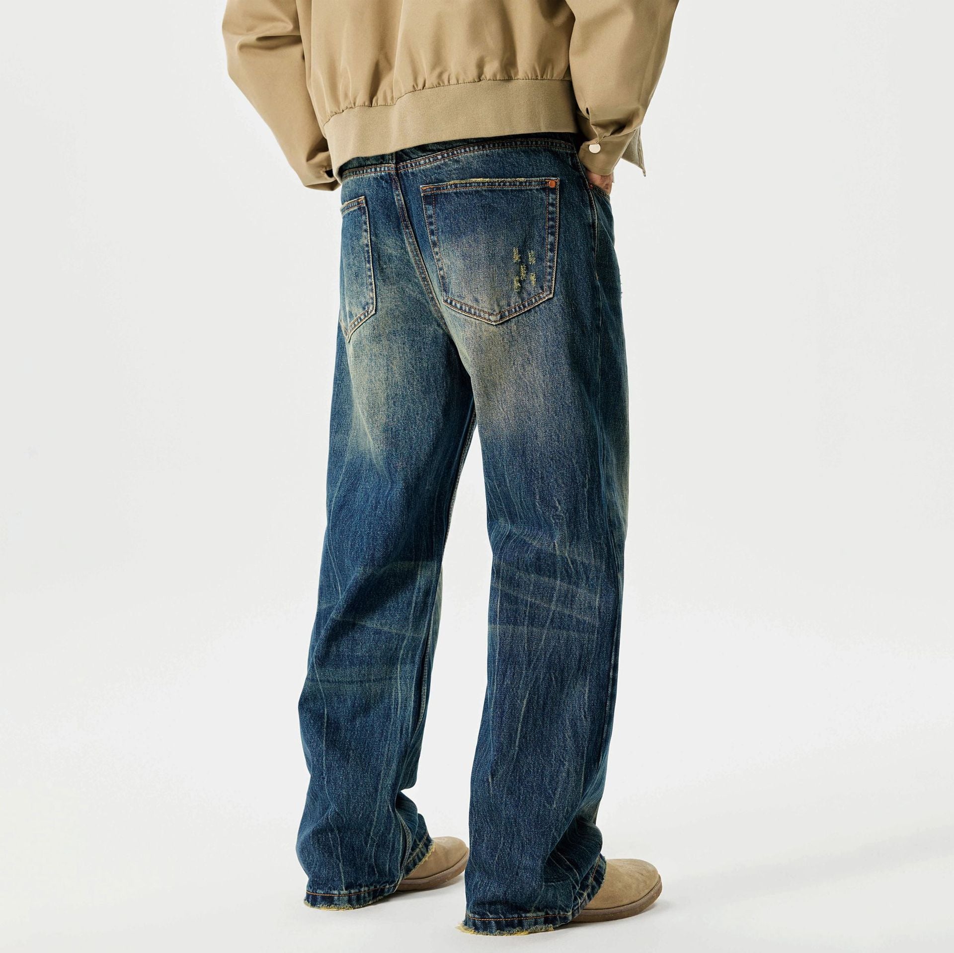 Street Scrape Water Pattern Simple Loose Micro-Flared Jeans for men