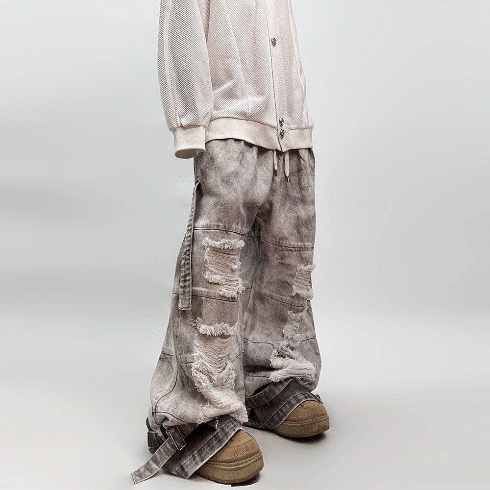 Vintage Worn Looking Washed-out Jeans High Street Loose for men