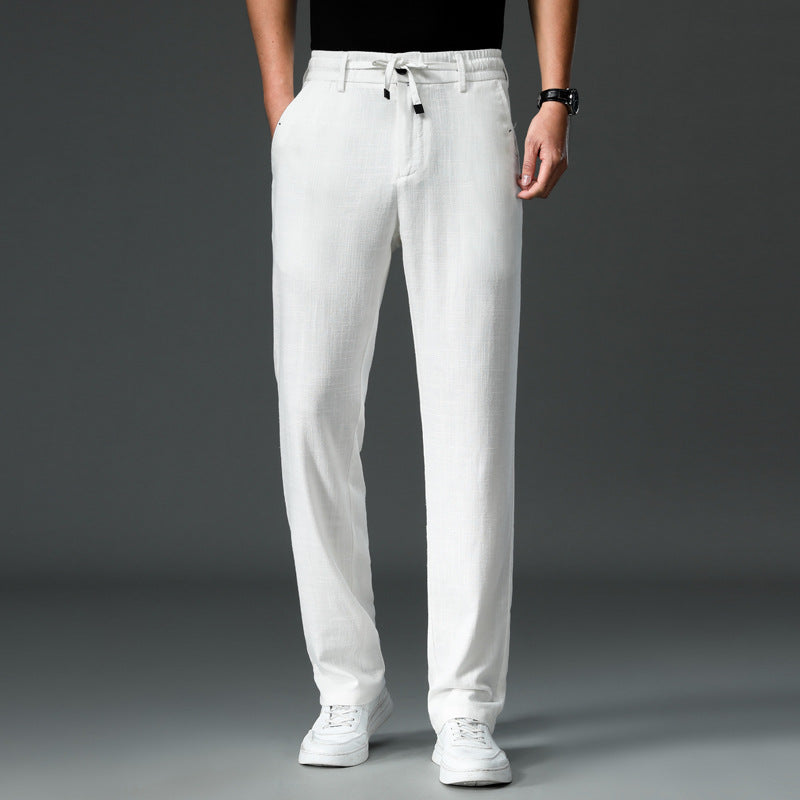 Summer Thin Cotton and Linen Tencel Breathable and Loose Straight White Pants for men