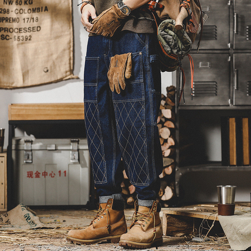 Retro Workwear Jeans Men's Autumn Loose Bright Line