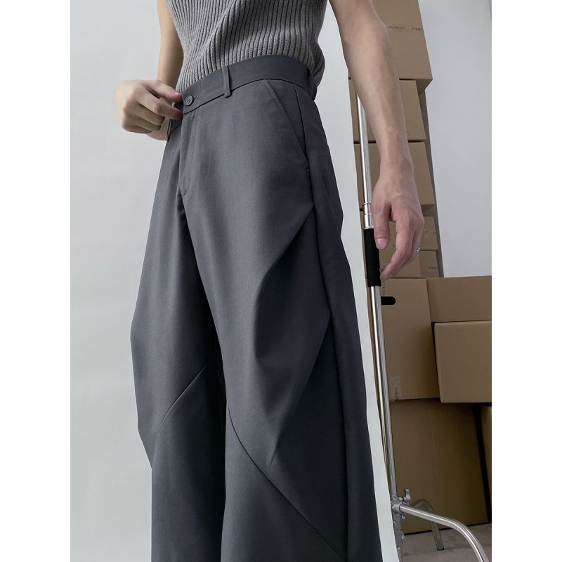 High-end All-match Black Suit Wide-leg Pants Men's Casual Loose