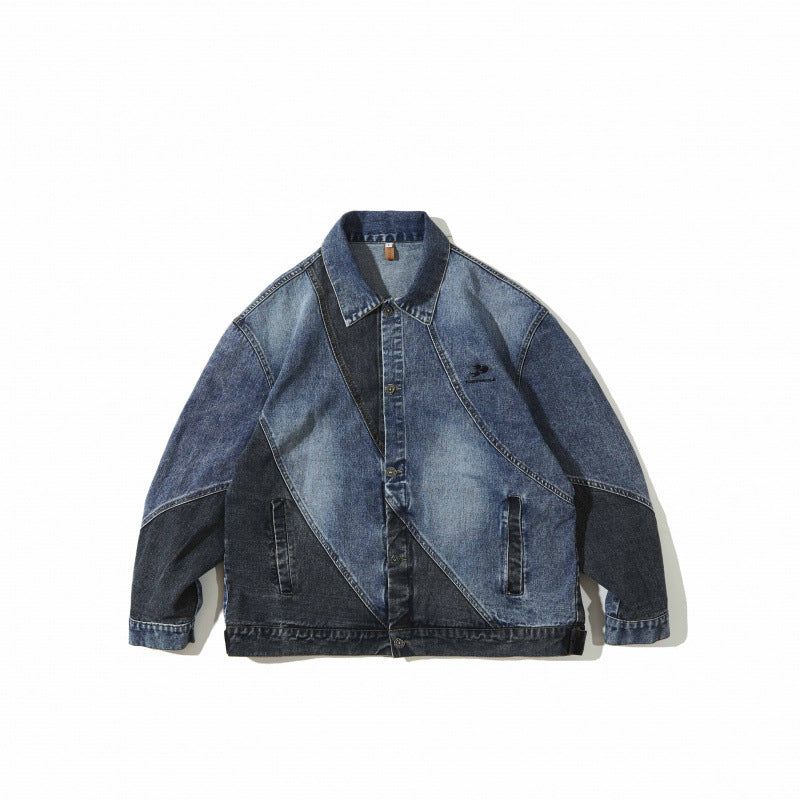 Vintage Dual-color Patchwork Denim Washed Coat