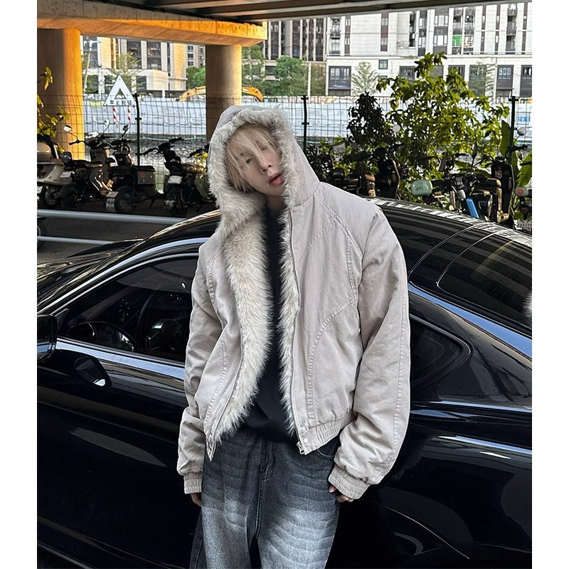 Winter Hooded Short Fur Collar Coat