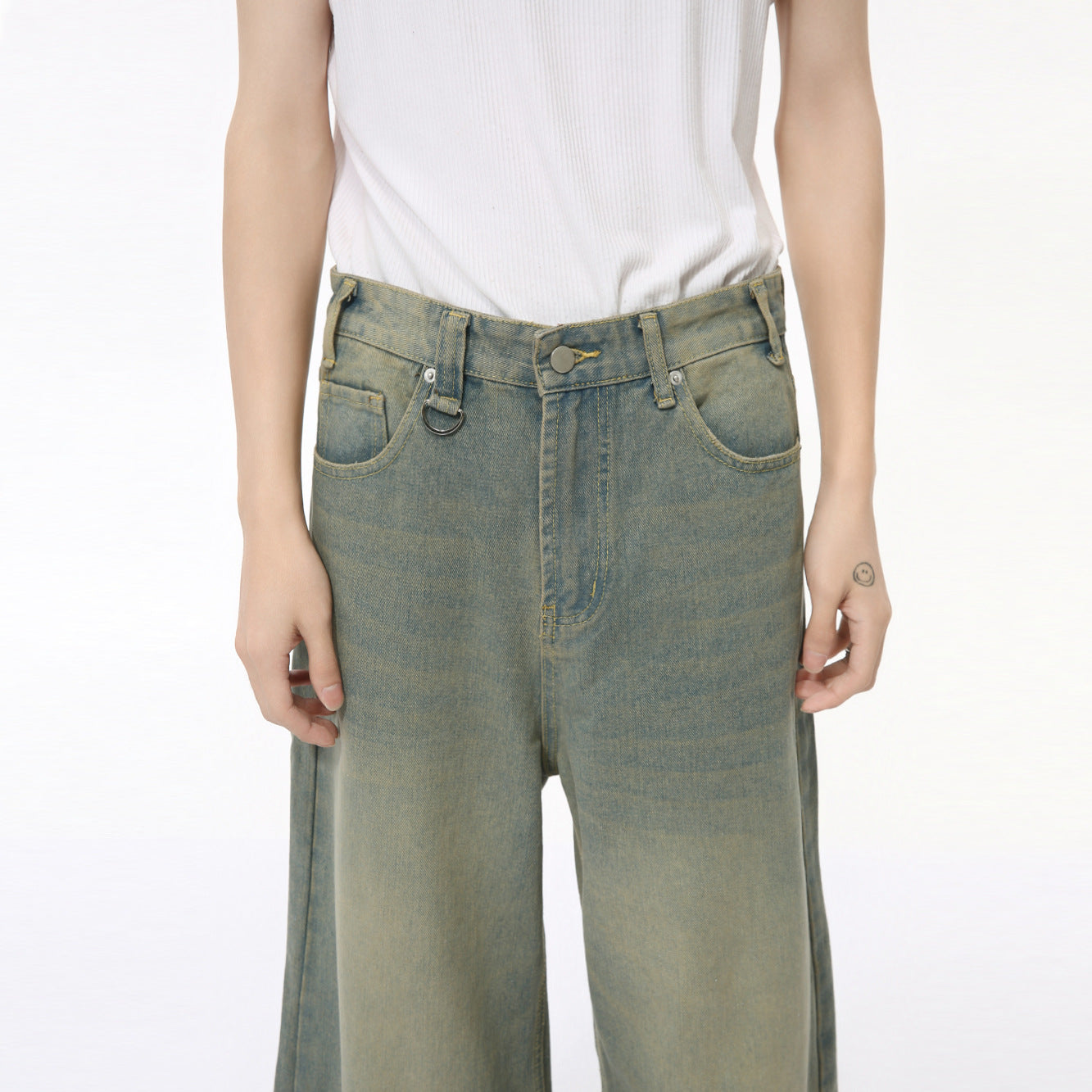 Men's Clothing Vintage Cement Green Draping Effect Straight-leg Trousers