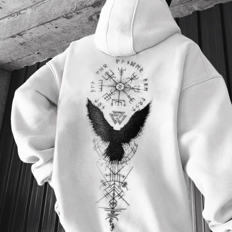 Retro Spell Crow Totem Printed Hoodie