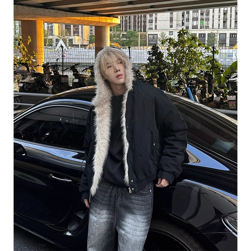 Winter Hooded Short Fur Collar Coat