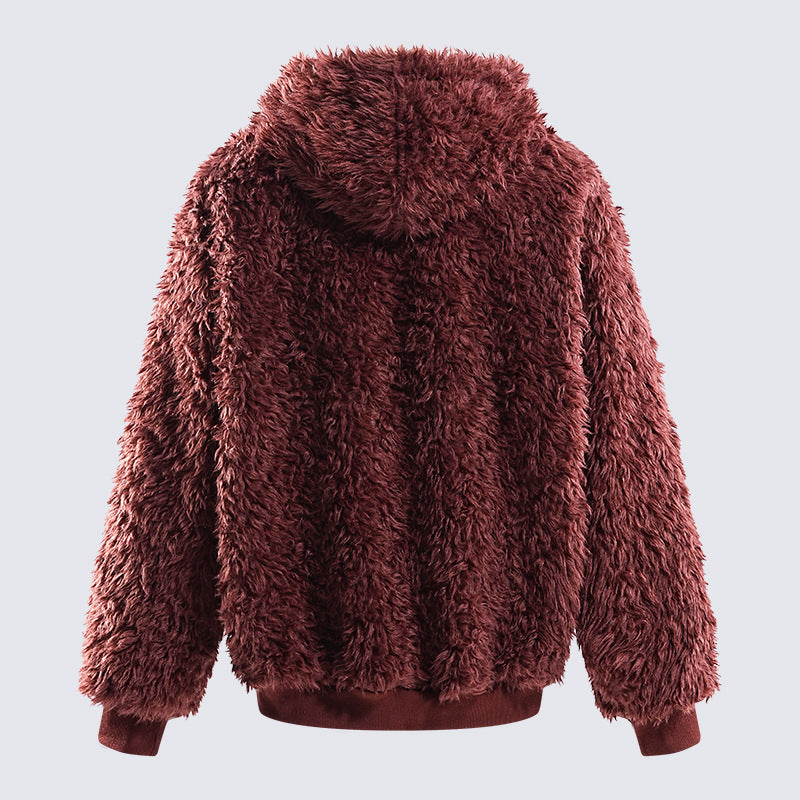 Fashion Plush Hooded Jacket Warm And Loose