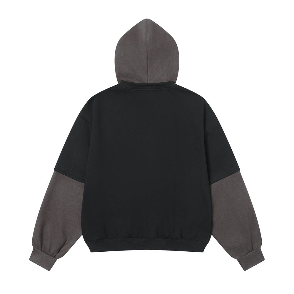 Printed False Two-piece Pullover Patchwork Hoodie Men