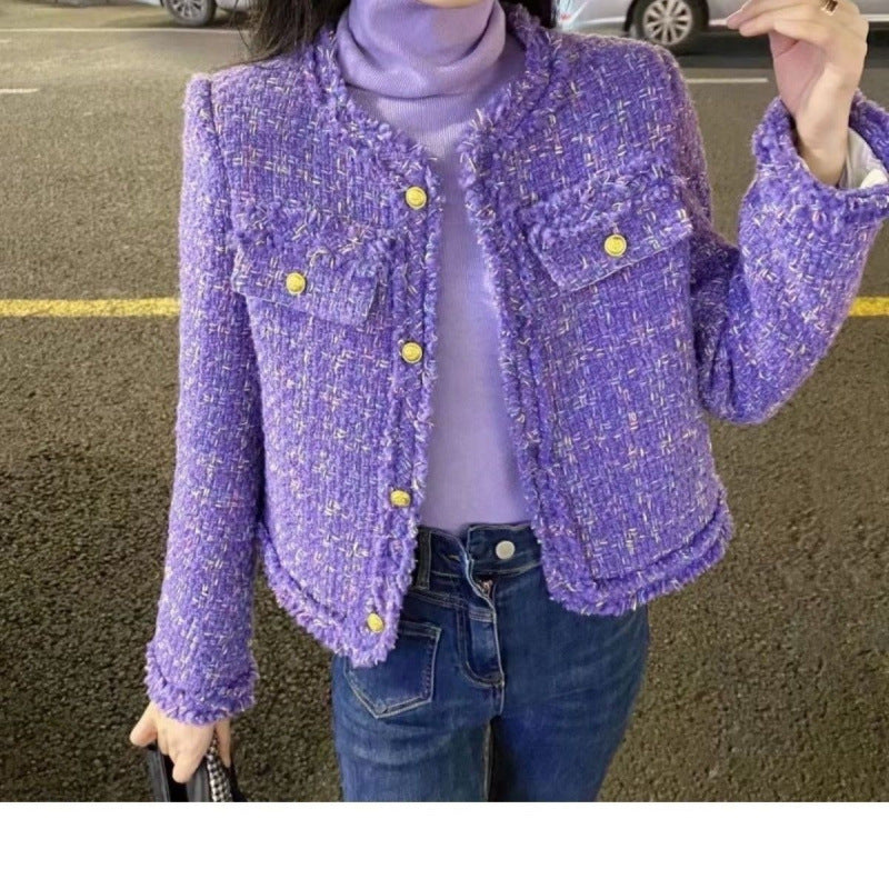 Quilted Lining Coarse Flower Short Woolen Coat