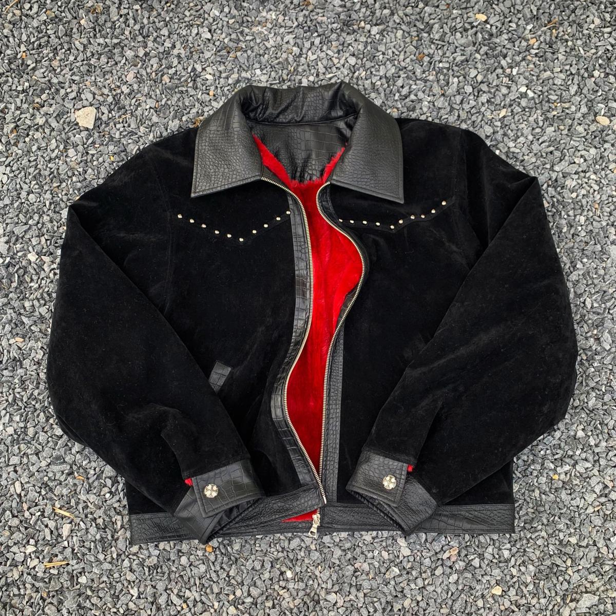 Leather Patchwork Lapel Angola Wool Extra Thick Suede Coat