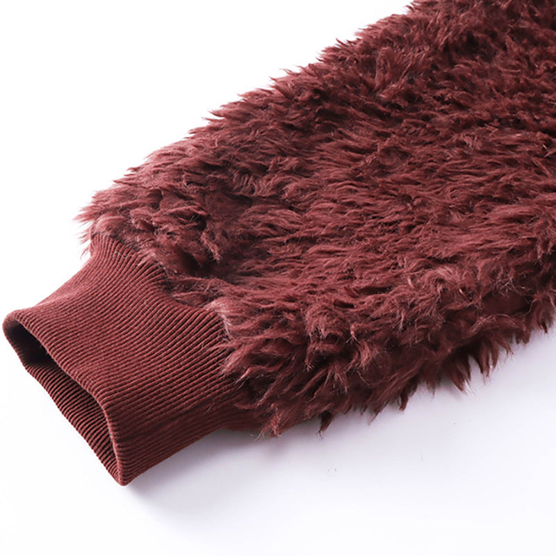 Fashion Plush Hooded Jacket Warm And Loose
