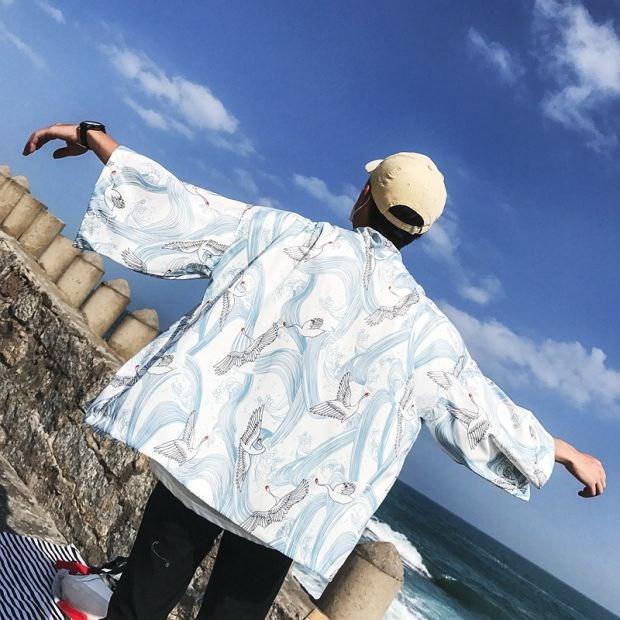 Robe Men's Loose Sun Protection Three-quarter Length Sleeves Cardigan Coat