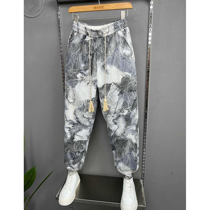 Jacquard Stretch Slim Fit Men's Ankle-tied Pants