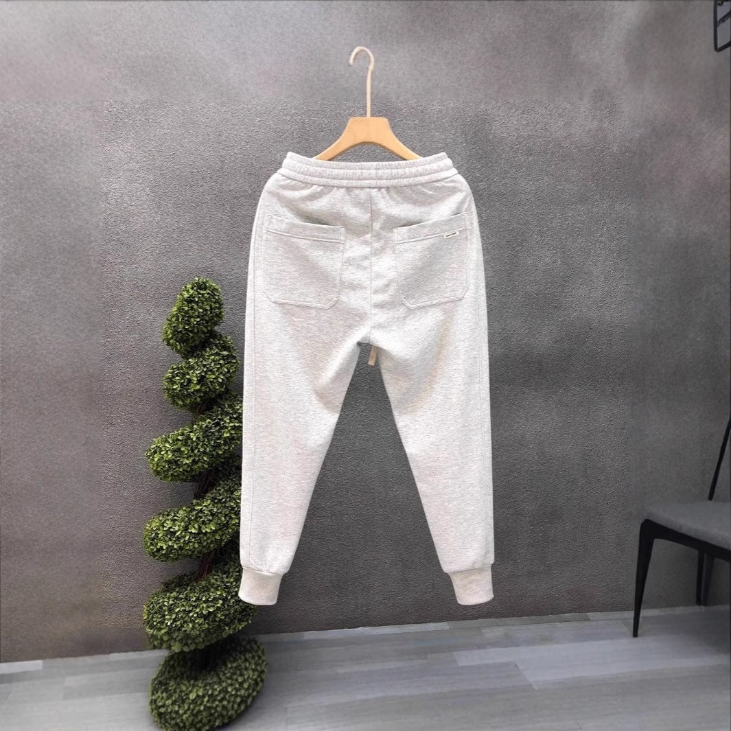 Simple Light Gray Men's Fashion Ankle-tied Sports Pants