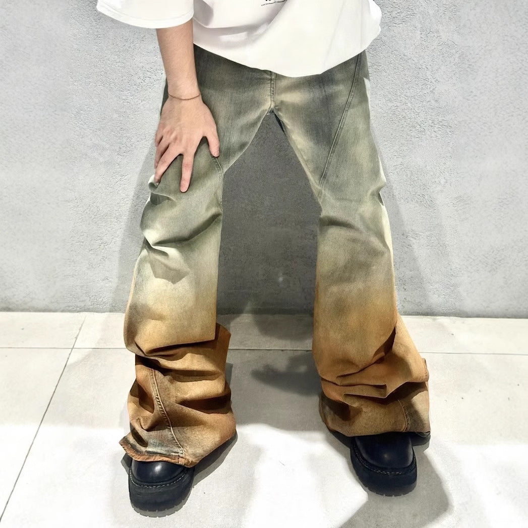 Men's Gradient Trousers Wide Leg Distressed Casual Jeans