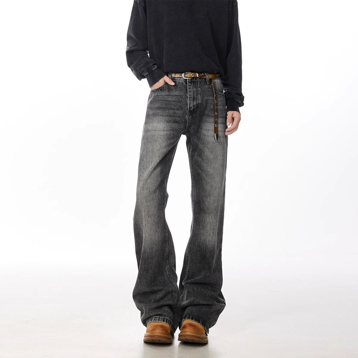 Retro Straight Leisure Washed-out Smoky Gray Jeans