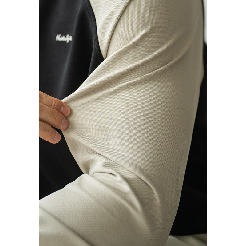 Small V-collar Contrast Color Drop-shoulder Sleeve Loose Sweater Male