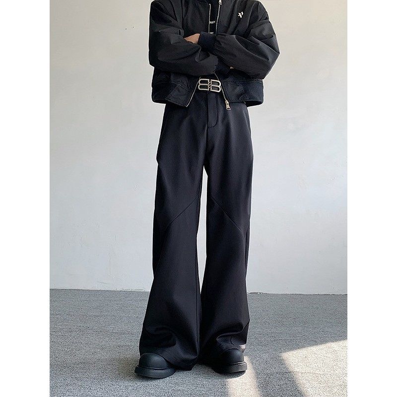 High-end All-match Black Suit Wide-leg Pants Men's Casual Loose