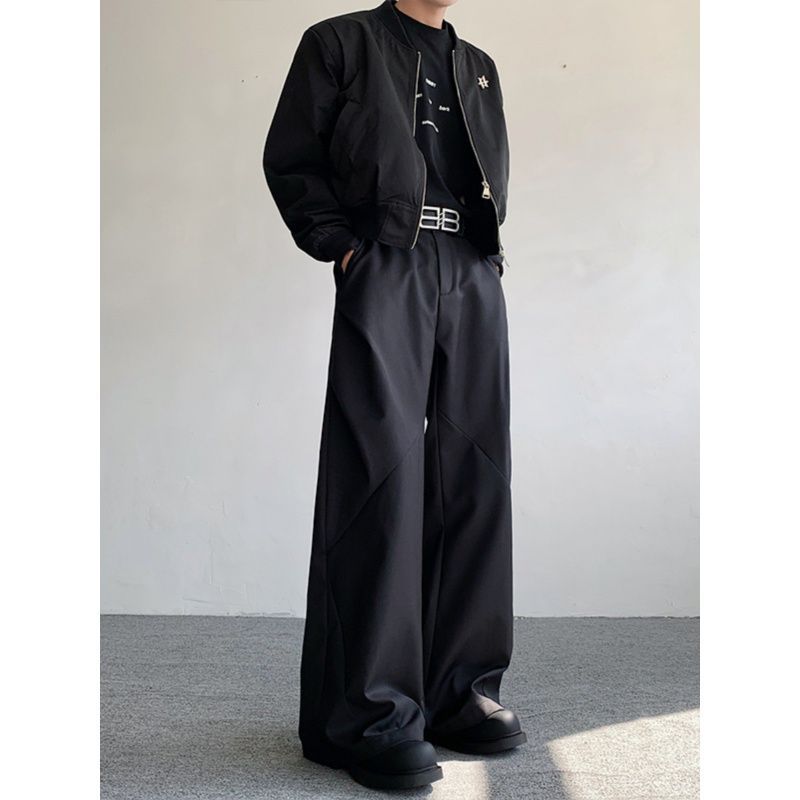 High-end All-match Black Suit Wide-leg Pants Men's Casual Loose