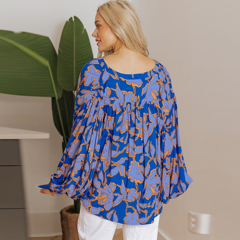 Fashion Floral Print Batwing Sleeve Shirt Women