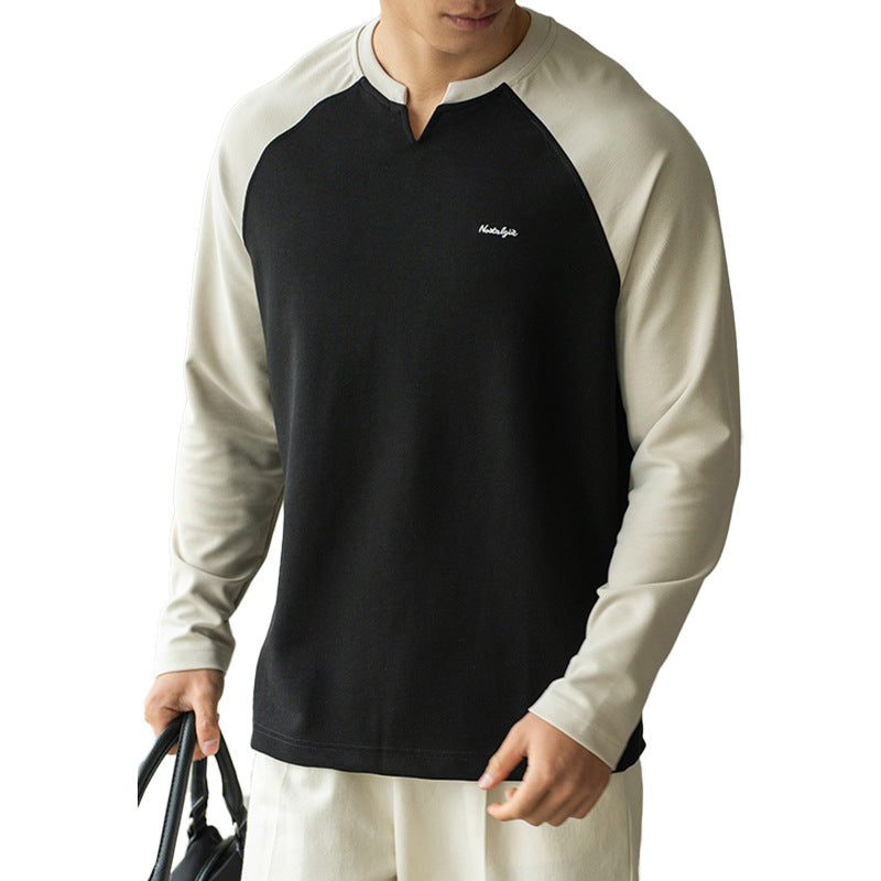 Small V-collar Contrast Color Drop-shoulder Sleeve Loose Sweater Male