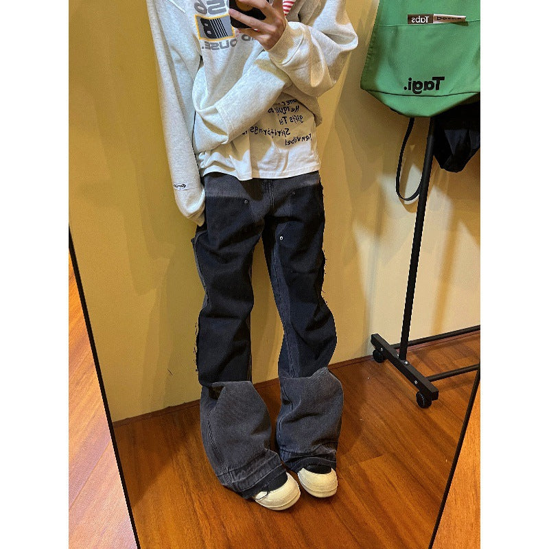 Retro Raw Edges Design Stitching Patchwork Straight Slimming Trousers for men