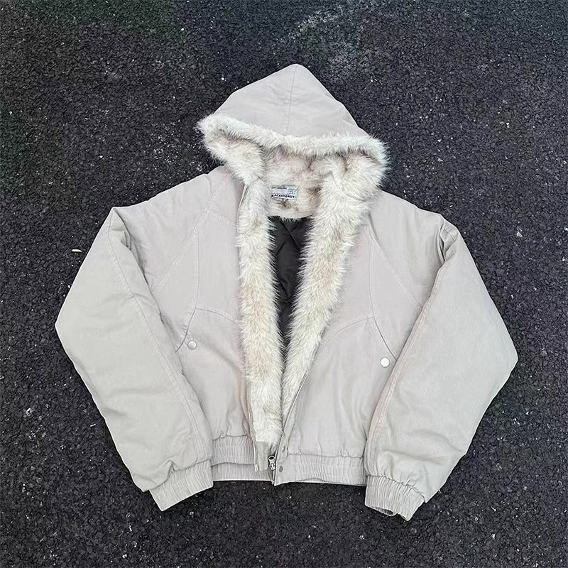 Winter Hooded Short Fur Collar Coat