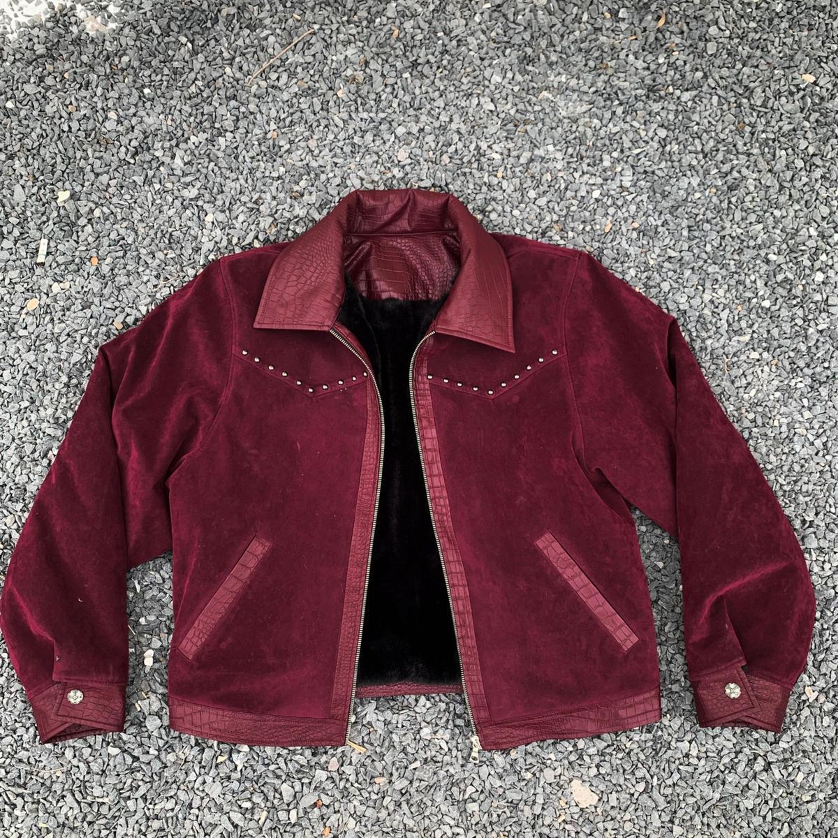 Leather Patchwork Lapel Angola Wool Extra Thick Suede Coat