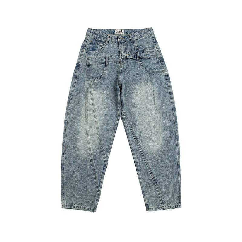 Double Waist Design Loose Leisure Workwear Trousers for men