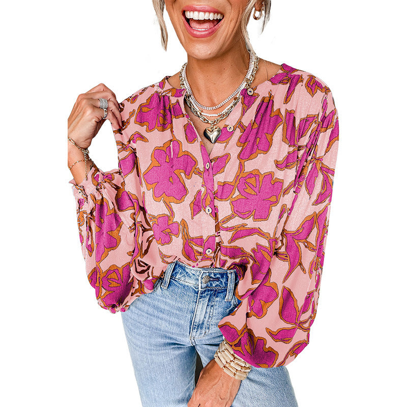 Fashion Floral Print Batwing Sleeve Shirt Women