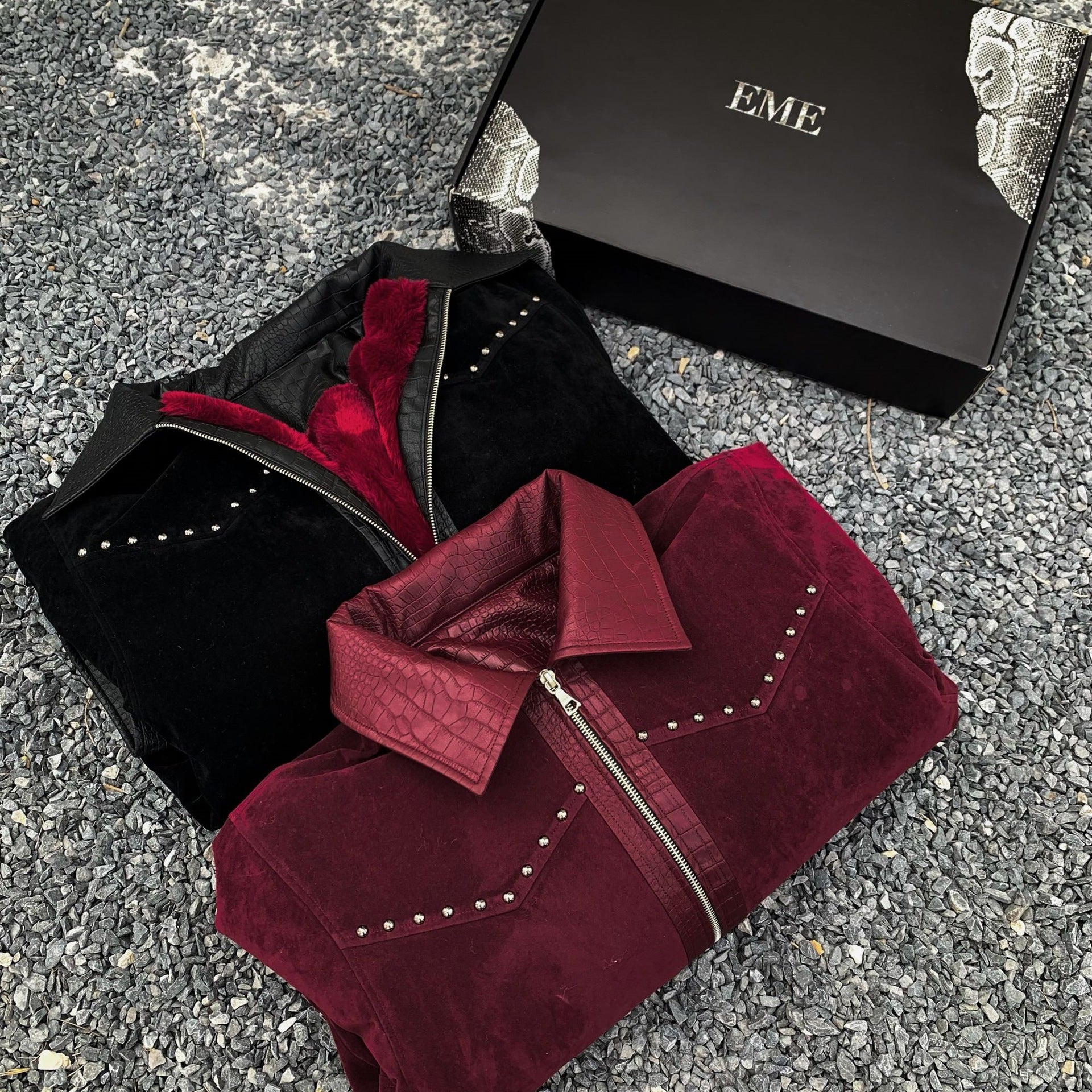 Leather Patchwork Lapel Angola Wool Extra Thick Suede Coat