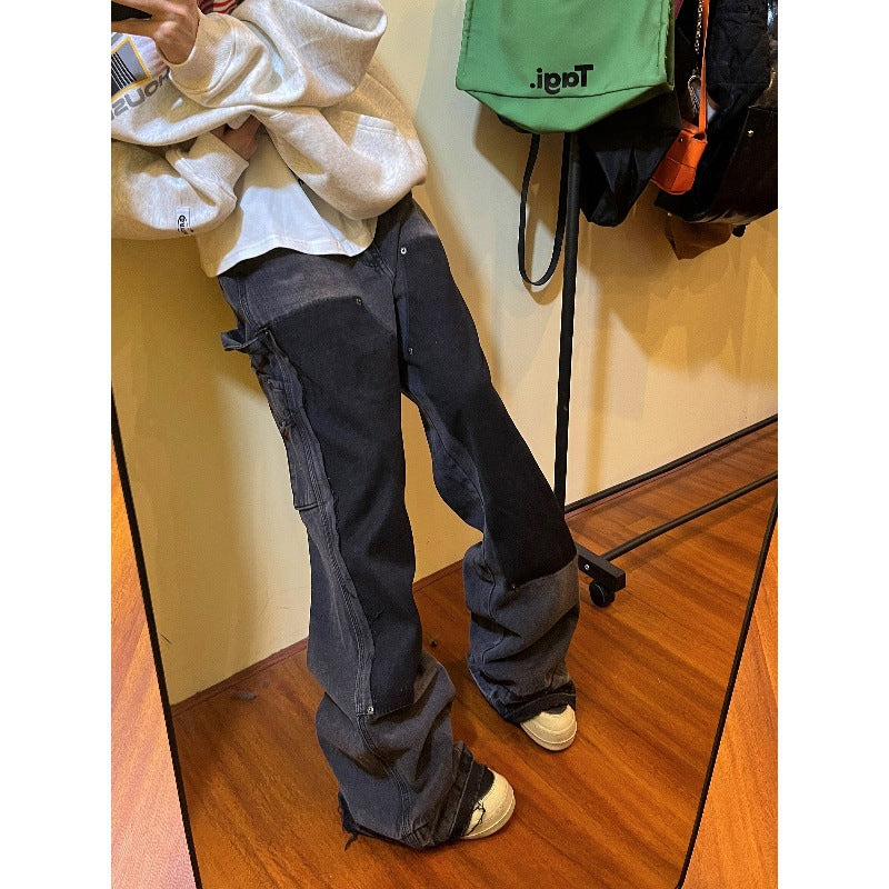 Retro Raw Edges Design Stitching Patchwork Straight Slimming Trousers for men