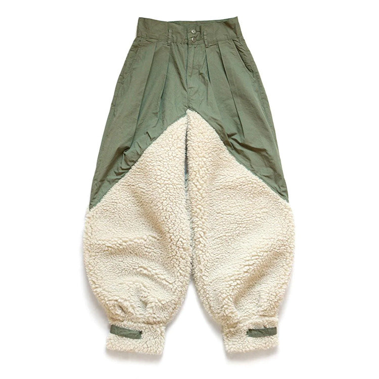 Retro Lamb Wool Patchwork Assorted Colors Military Overalls for men