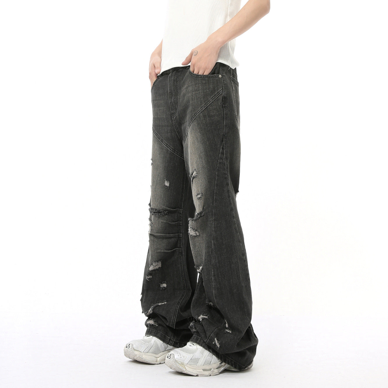 Street Style Broken Hole Design Retro Skinny Jeans for men