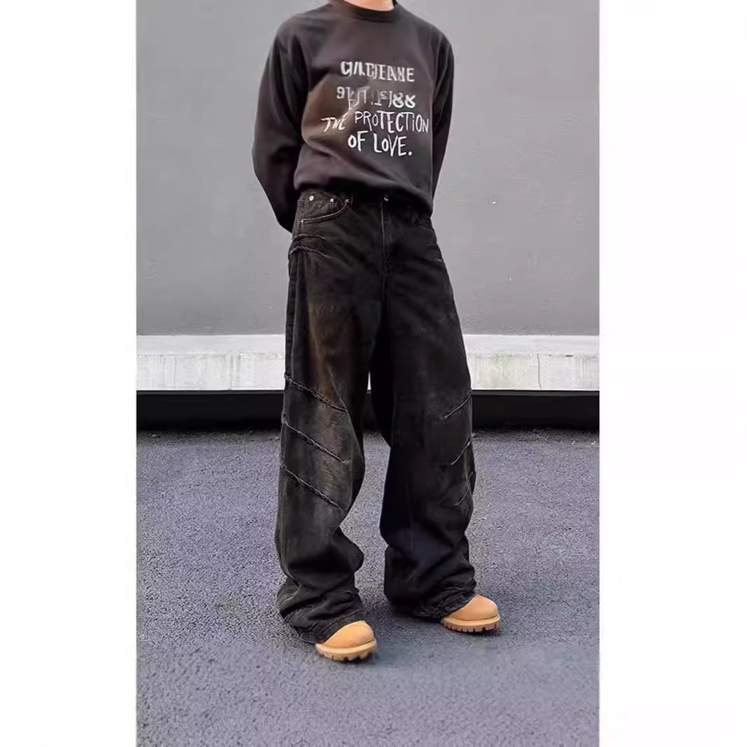 High Street Design Distressed and Dirty Waste-style Jeans for Men