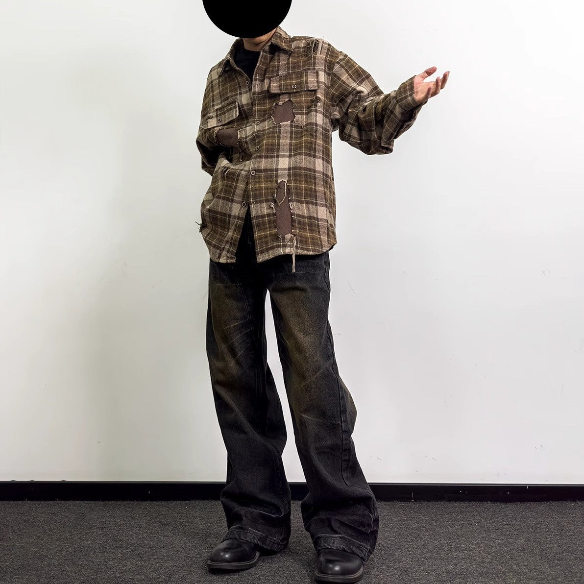 Niche Retro Washed Straight Deconstructed Jeans for men