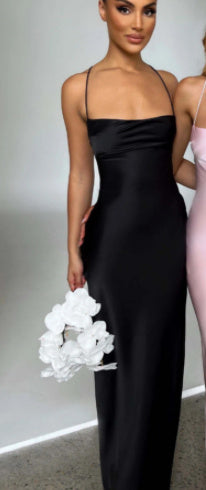 Premium Satin Sleeveless Sexy Backless Lace Up Dress