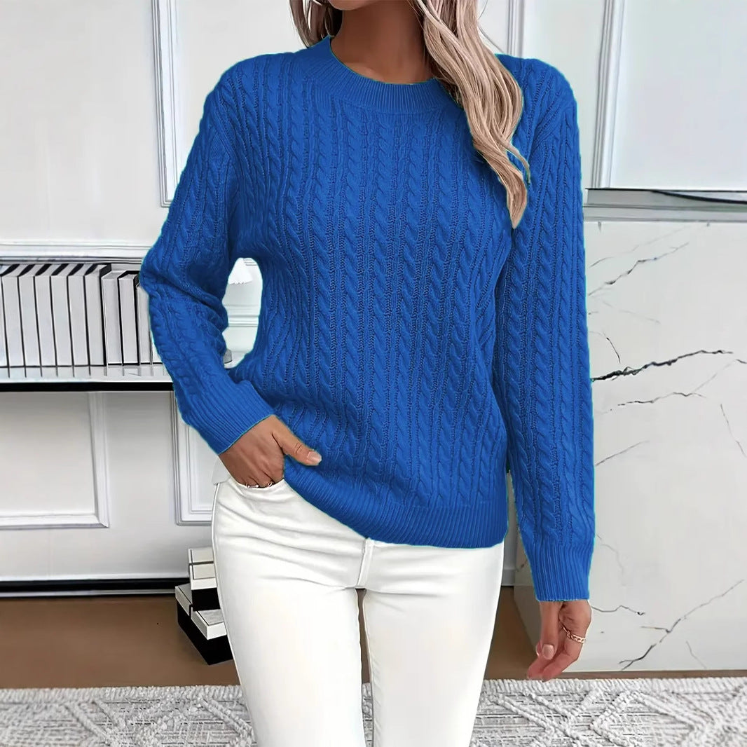 Ins Twist Round Neck Pullover Sweater Fashion Solid Color Long-sleeved Knitted Top for Women