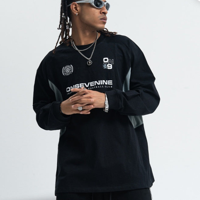 Retro Raglan Stitching Design Long-sleeved T-shirt Men Autumn Winter Coat