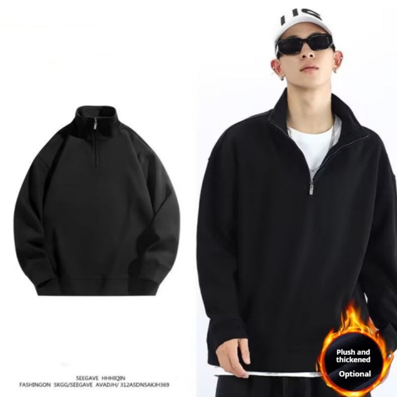 Fleece-lined Half Zipper Polo Shirt Sweater