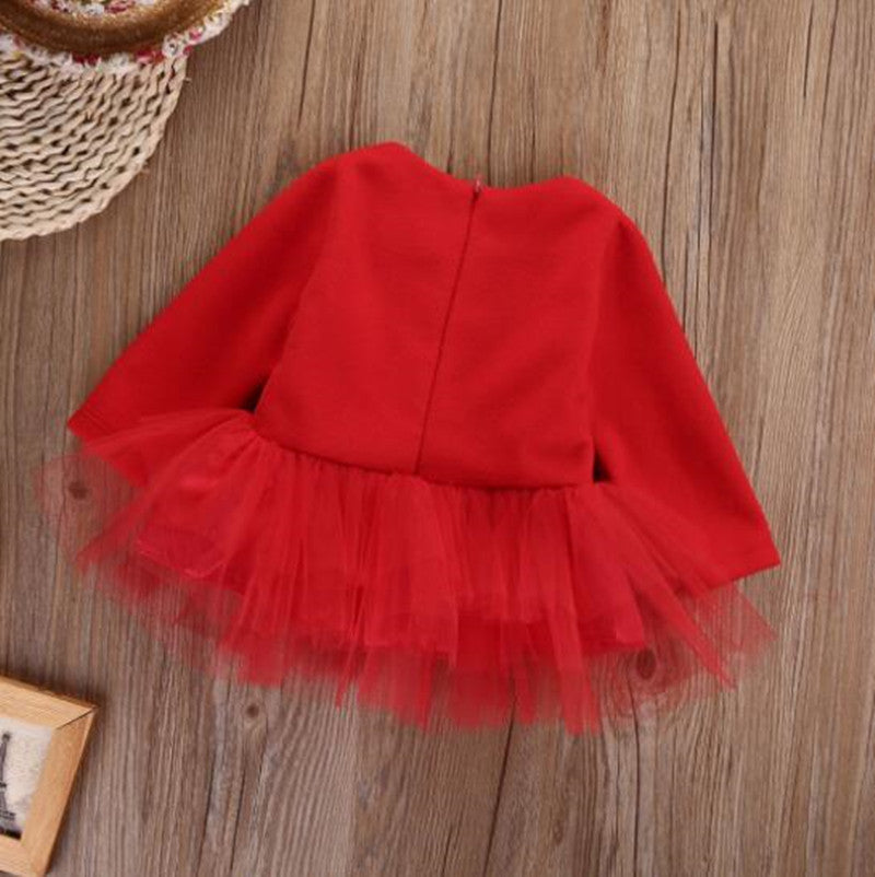 New Baby Kids' Round Neck Spring And Autumn Long Sleeve Christmas Clothes Mesh Dress