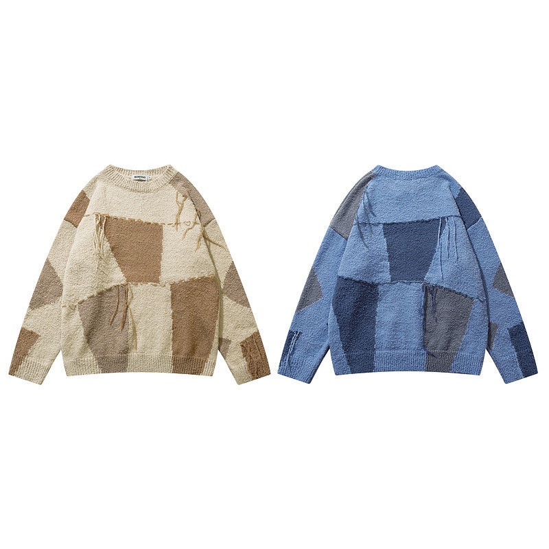 Plaid Tassel Oversize Lazy Wind Sweater for men
