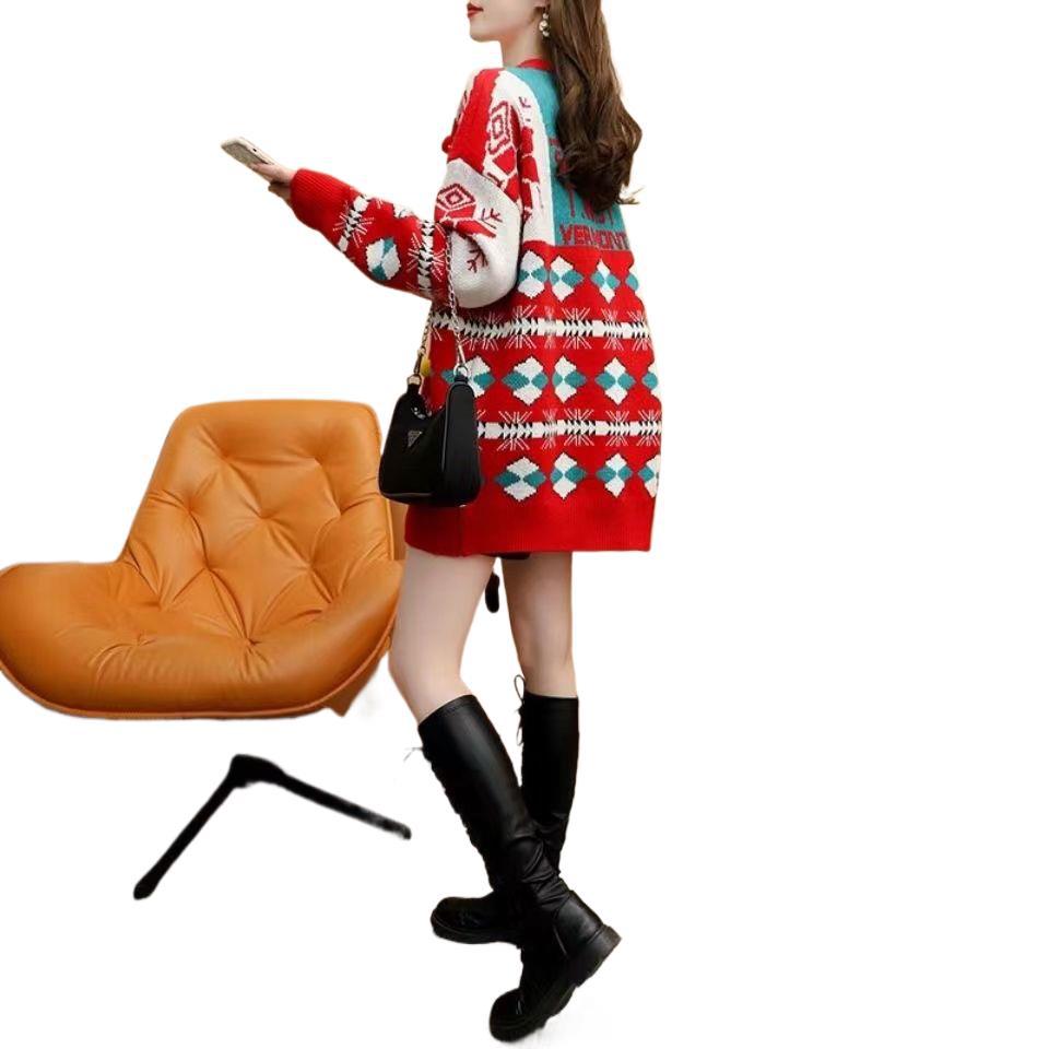 Versatile Loose Round-neck Red Christmas Sweater Women
