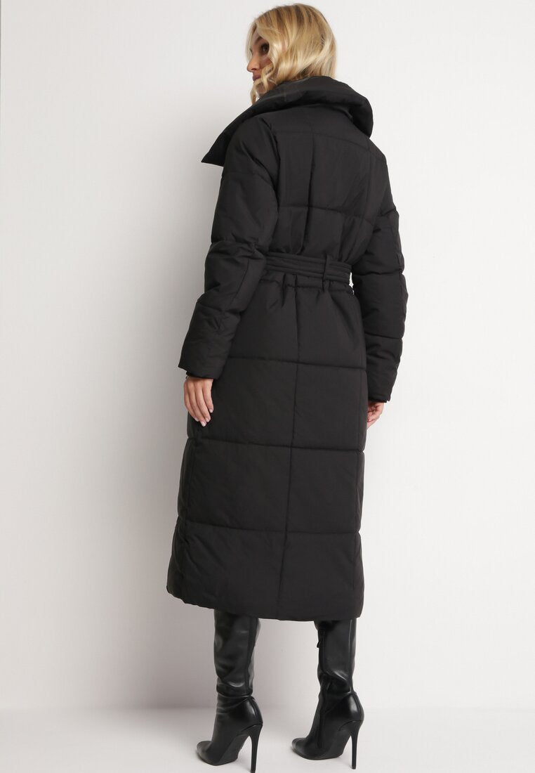 Women's winter coat long puffer jacket with belt