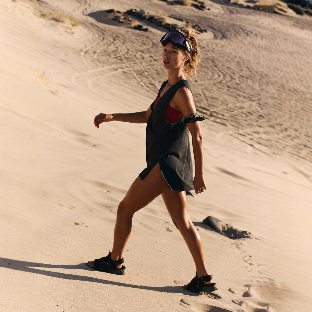 Deep V-neck Slit Pocket