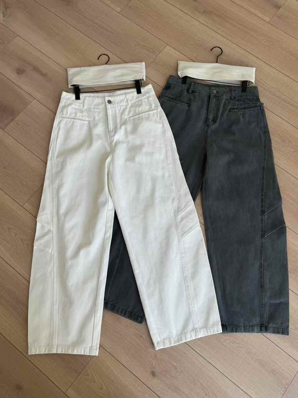Three-dimensional Cut Pleated Washed All-match Matchet Pants White Uniform Casual Jeans for men